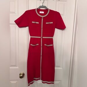 Knit dress red aline with pockets